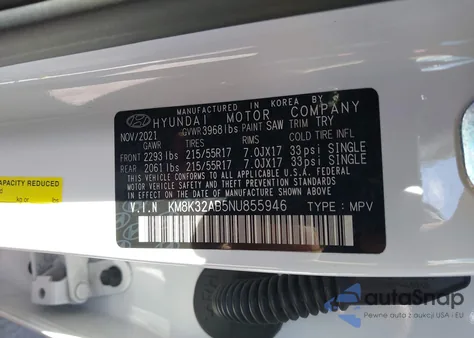 2022 Hyundai Kona Sel from USA, damaged, VIN KM8K32AB5NU855946